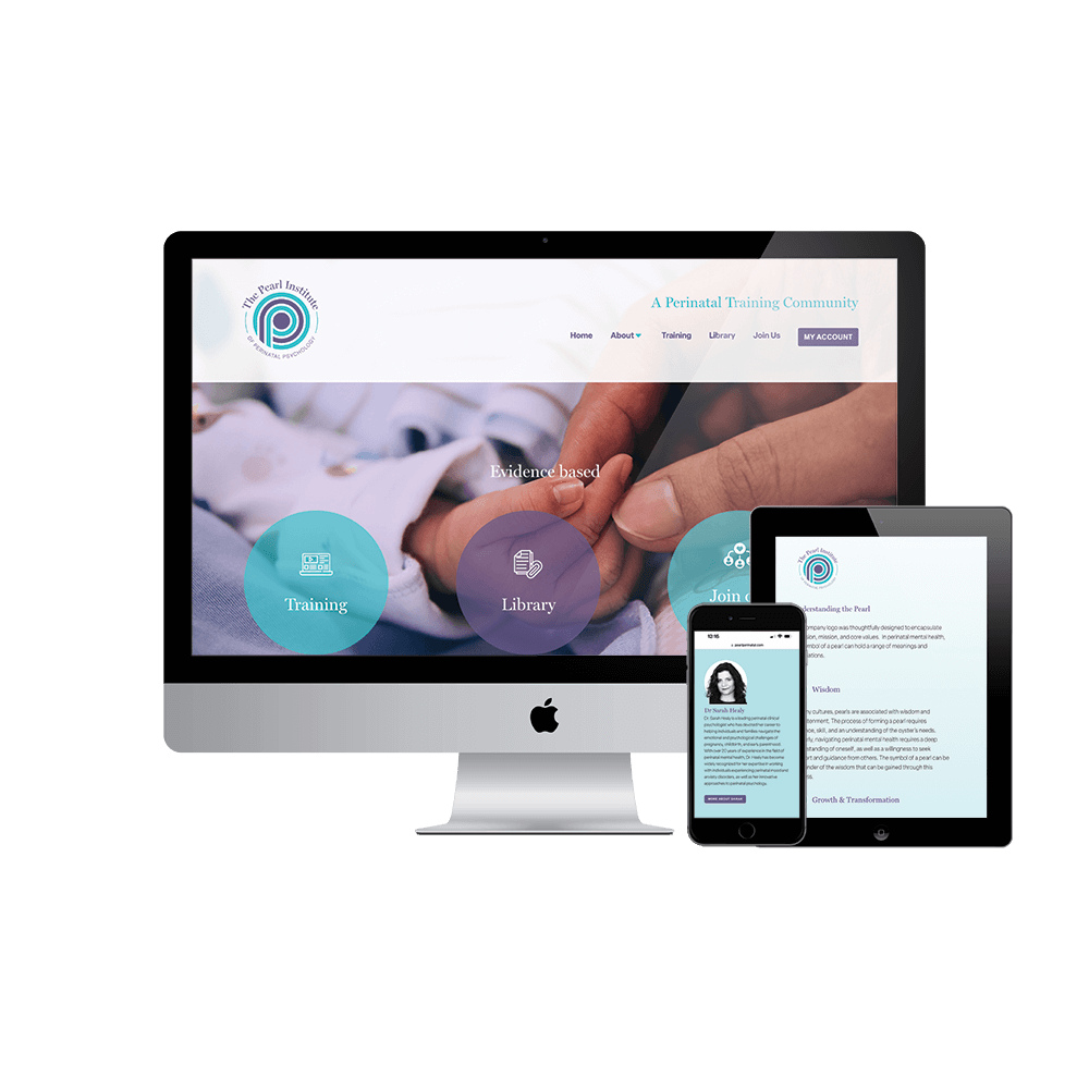 device mockups showing The Pearl Institute of Perinatal Psychology website