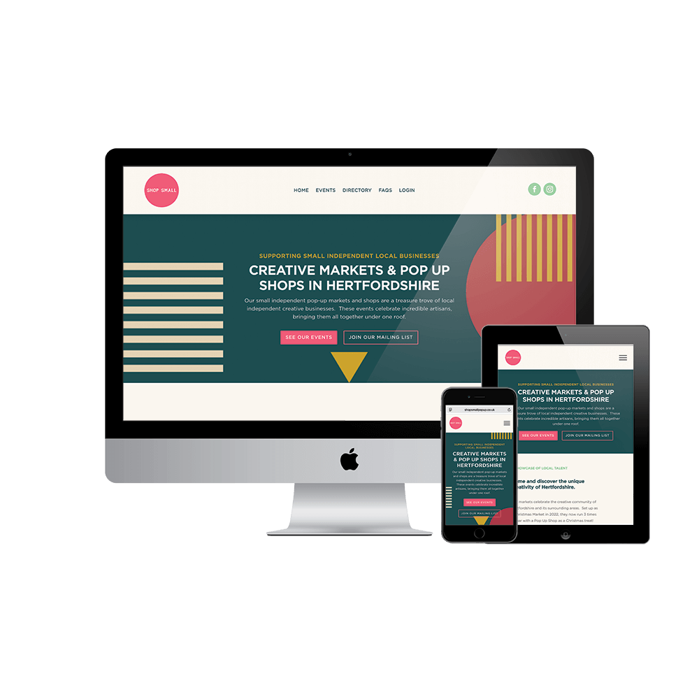 Shop Small Pop Up device mock ups website design